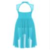 JEATHA Girls Lyrical Dance Dress Figure Skating Rhinestones Sleeveless High-Low Tulle Skirt Leotard Dancewear Turquoise 14 Years view 2
