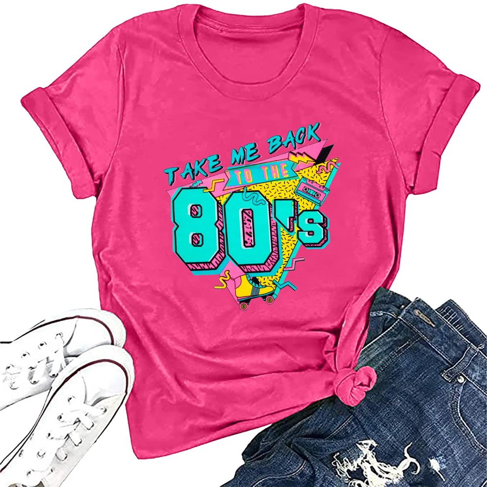 80s Outfit for Women Take Me Back to The 80's Shirt 80s Shirts Vintage Neon 80s Costumes for Birthday Theme Party Gift
