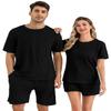 EISHOPEER Pajamas 2 Piece Lounge Sets Ribbed Knit Matching Outfits T-Shirt and Shorts Sleepwear Loungewear Summer Sweatsuits Black Medium view 1