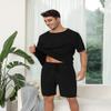 EISHOPEER Pajamas 2 Piece Lounge Sets Ribbed Knit Matching Outfits T-Shirt and Shorts Sleepwear Loungewear Summer Sweatsuits Black Medium view 3