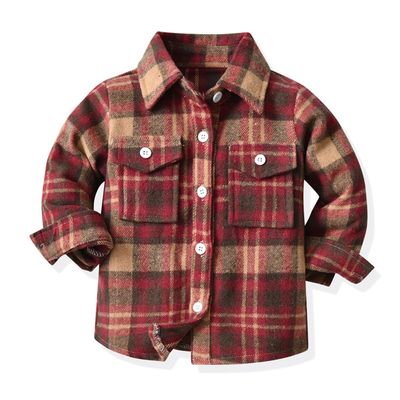 Menge Flannel Plaid Lapel Button Down Shacket Jackets for Kids Toddler Long Sleeve Shirts Baby Boys Girls Coat Outerwear