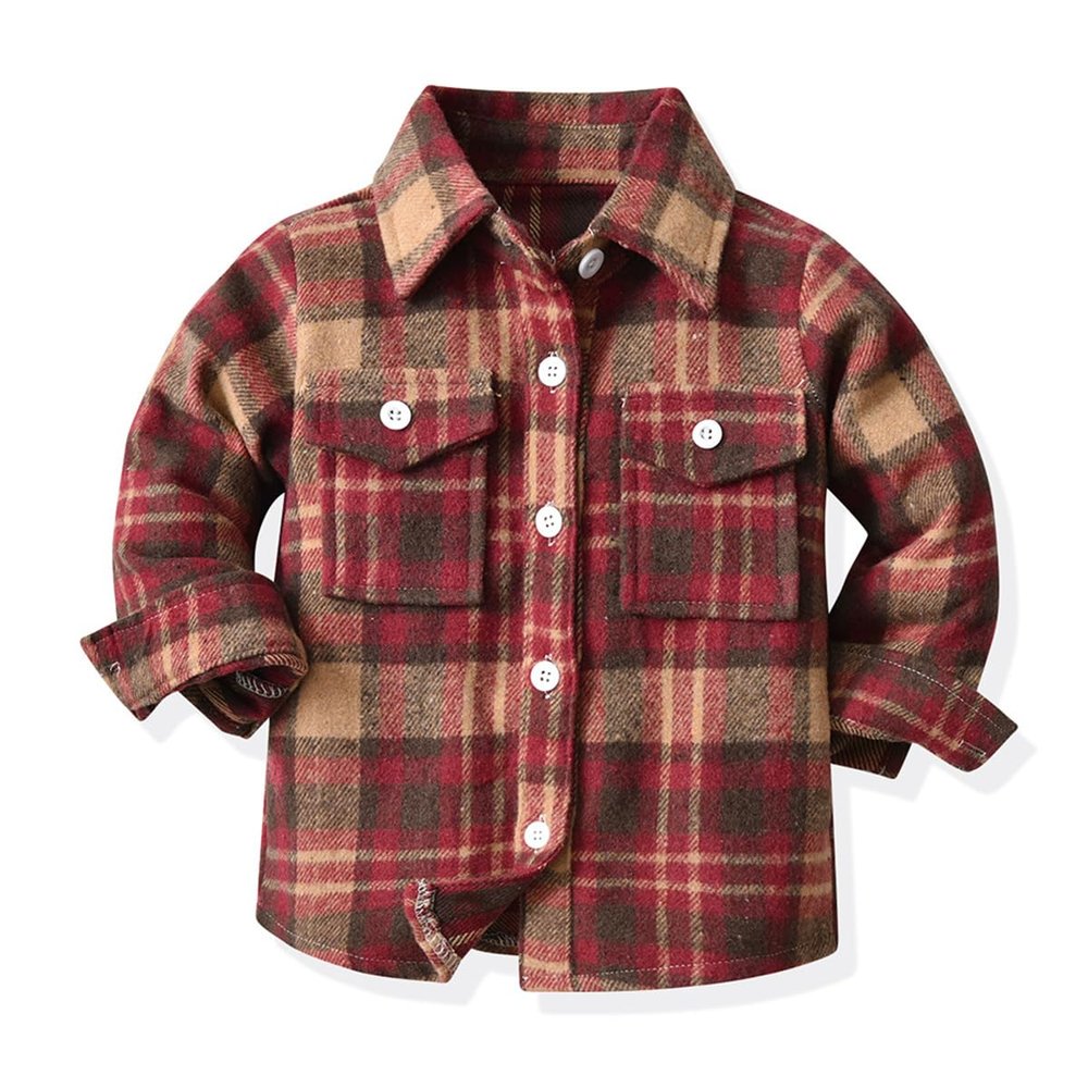 Menge Flannel Plaid Lapel Button Down Shacket Jackets for Kids Toddler Long Sleeve Shirts Baby Boys Girls Coat Outerwear