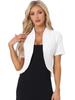 Allegra K Casual Business Cropped Blazer for Women's Short Sleeve Collarless Open Front Cardigan Work Jacket Shrug Small White view 1