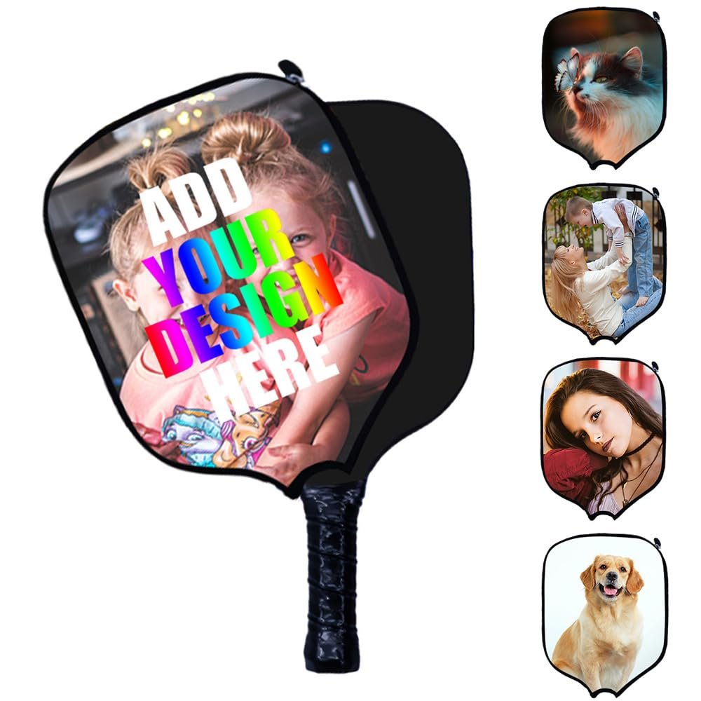 Custom Pickleballs Paddle Cover Personalized Racquet Cover Sleeve Add Your Image Photo Logo Fits Most Rackets Black