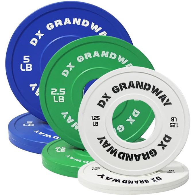 [17.5LB Pack] DX Grandway Fitness Weight Plates 1.25LB 2.5LB 5LB 10LB 25LB 45LB Pairs Singles Support Plates for Weight Lifting Bumper Strength Training Weight Plates Steel Rubber