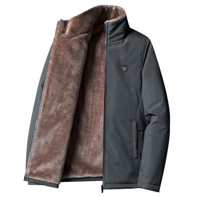 Winter Men's Thickened Long Sleeve Jacket Composite Warm Coat Turtleneck Pullover Sweater for Men Casual Black Big Cardigan (L, Gray)