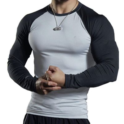BaMfy compression shirt Men's tight fitting shirt, long sleeved base shirt, sports training shirt, fitness shirt(A4,Large)