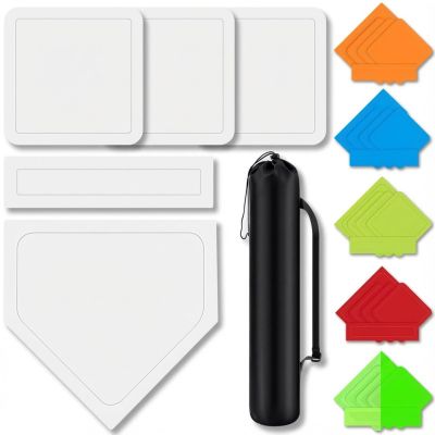 Hiboom 5 Pcs Baseball & Softball Base Set with Portable Carrying Bag 3 Throw Down Bases 1 Homeplate 1 Pitching Rubber for Kickball Softball Backyard Playground Practice Adults(White)