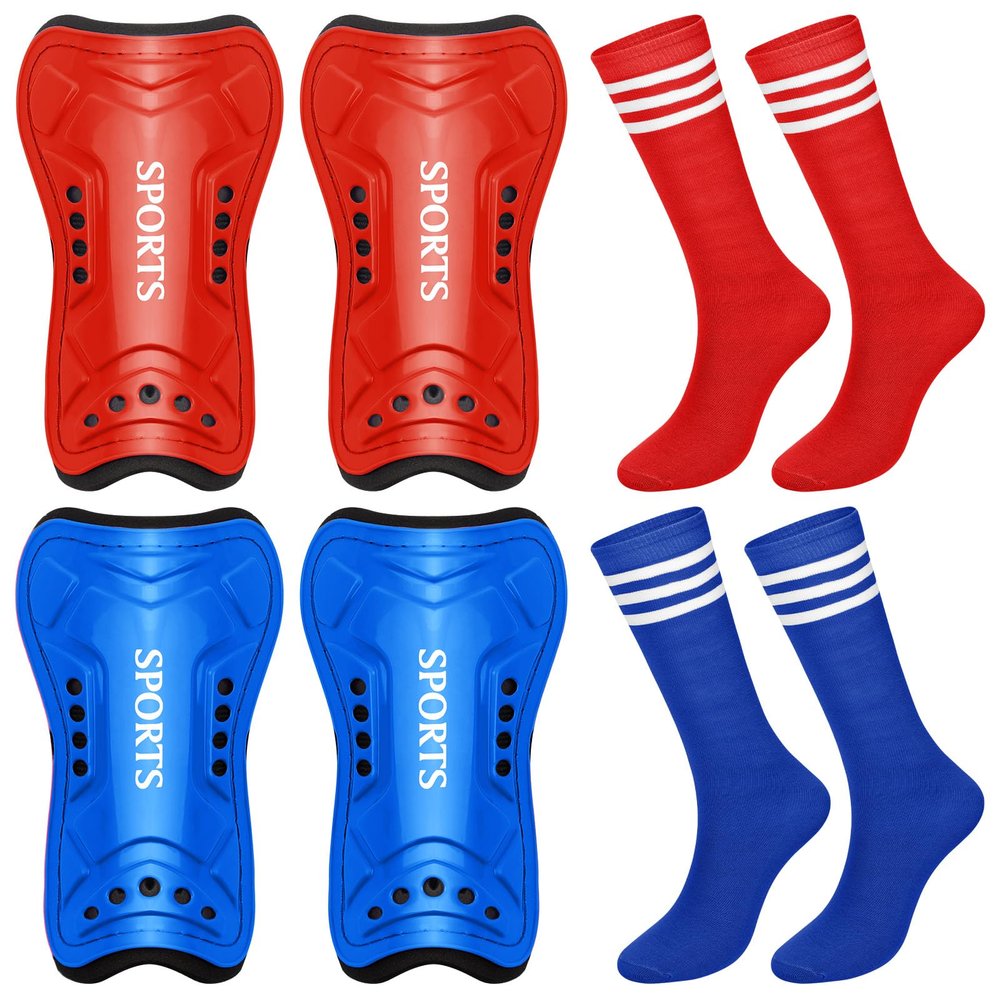 Chuarry 2 Set Soccer Shin Guards for Girls with Socks Toddler Shin Pads Football Kids Sport Protection Lightweight Gear Leg Protection for 3-15 Girls Boys Children Teens(S,Blue, Red)
