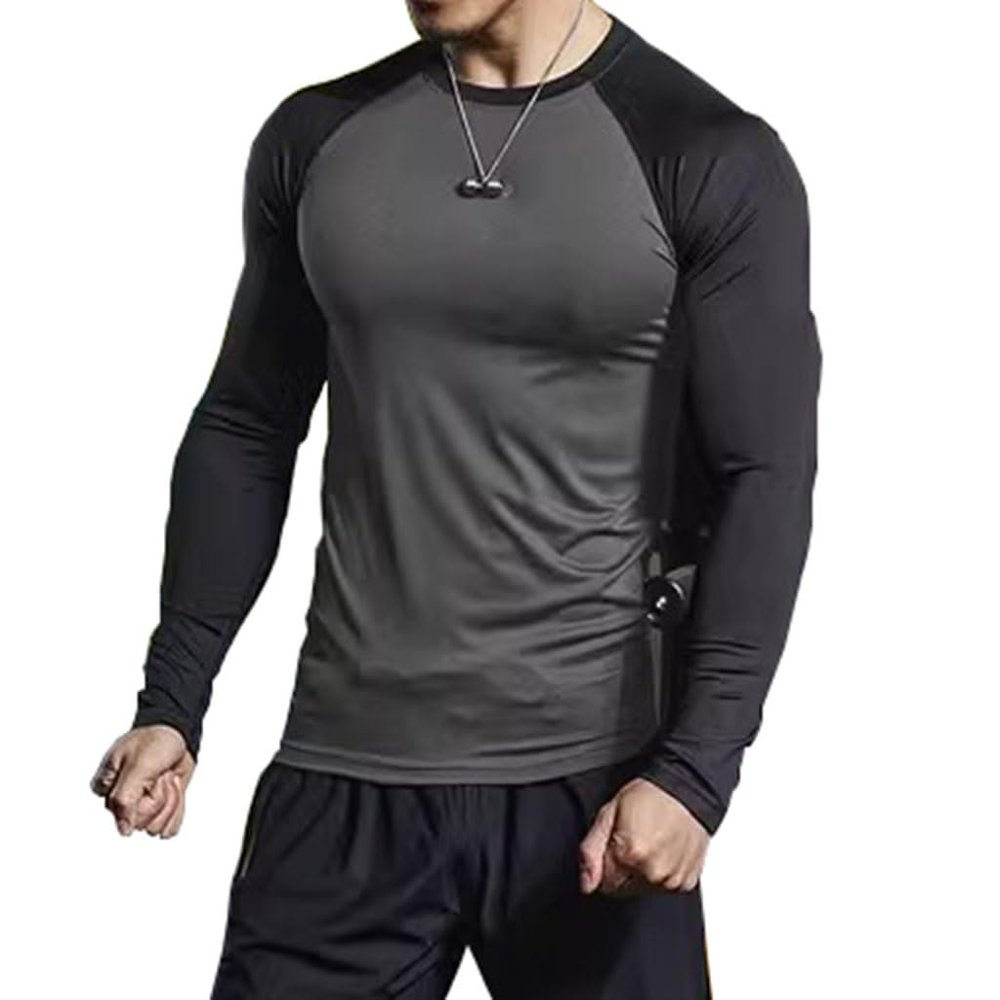BaMfy compression shirt Men's tight fitting shirt, long sleeved base shirt, sports training shirt, fitness shirt(A5,X-Large)