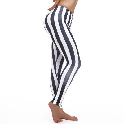 Black and White Striped Pants for Women: Adult Girls High Waisted Vertical Striped Print Tights Leggings Stretchy Bottoms Trousers Rave Outfit Black + White 2XL