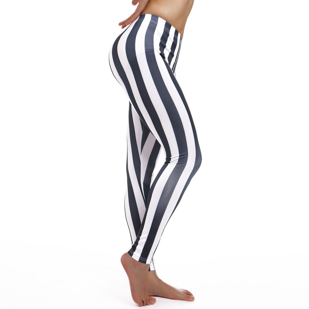 Black and White Striped Pants for Women: Adult Girls High Waisted Vertical Striped Print Tights Leggings Stretchy Bottoms Trousers Rave Outfit Black + White 2XL