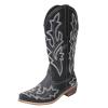 Ladmiple Womens Cowboy Boots Black And White Women's Embroidered Western Cowboy Boots Knee High Stitching Almond Medium Heel Chunky Heel Pointed Toe Fashion Retro Classic Boot Pull-On view 1