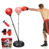 GYMAX Punching Bag for Adults & Teens, Boxing Equipment Set w/Height Adjustable Stand, Gloves & Pump, Free Standing Boxing Bag with Reflex Ball for Agility (Black)