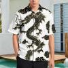 EdNeY Black White Chinese Dragon Men's Casual Short Sleeve Button Down Hawaiian Shirts Regular Fit Beach Bowling Shirts with Front Pocket,Size 2XL view 2