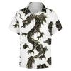 EdNeY Black White Chinese Dragon Men's Casual Short Sleeve Button Down Hawaiian Shirts Regular Fit Beach Bowling Shirts with Front Pocket,Size 2XL view 4