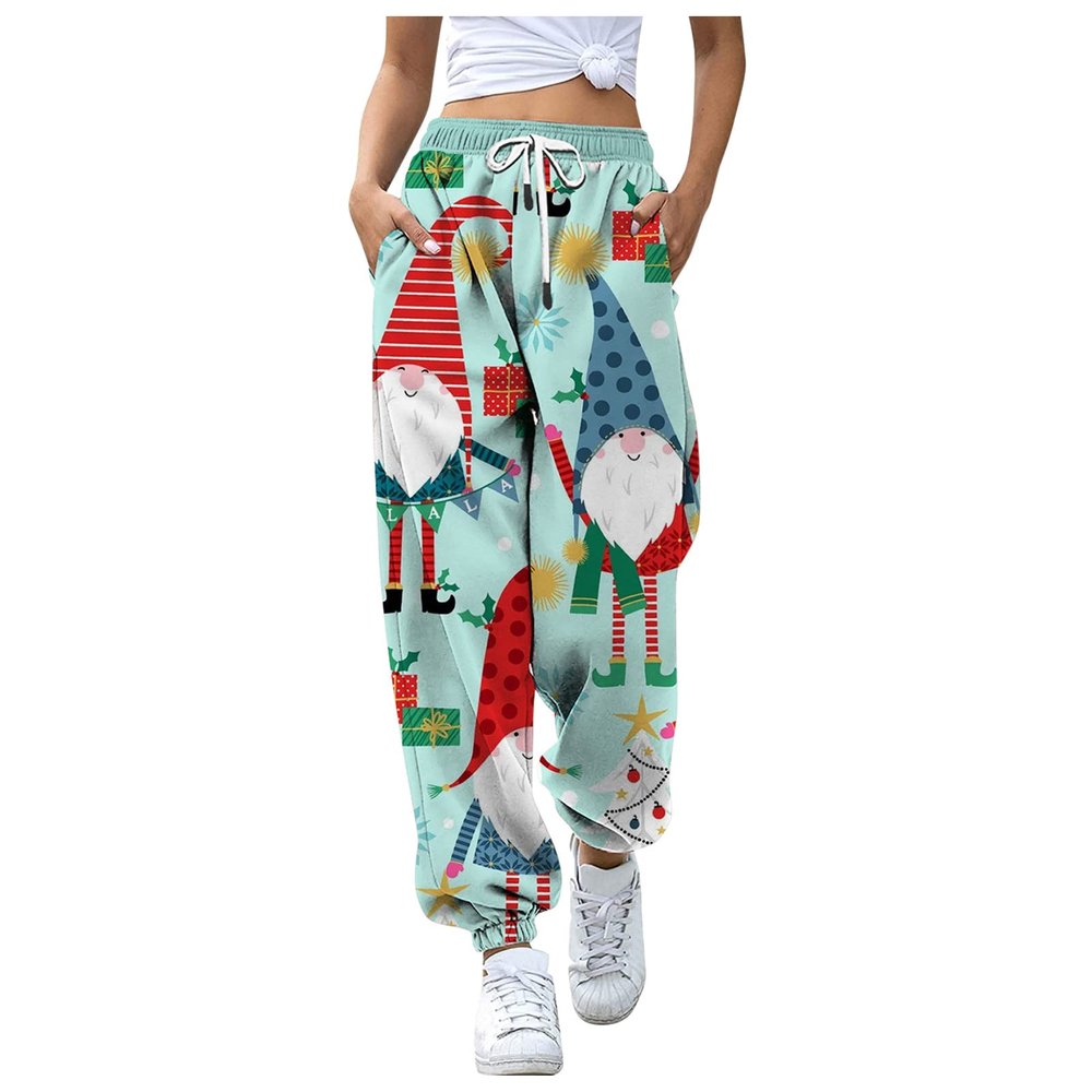 ZYXTIM Womens Cotton Joggers with Pockets Casual Xmas Printed Ladies High Waist Warm Bottoming Pants Womens Sports Clothing for Running Yoga Cycling