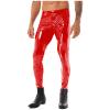 Miutii Men's Faux Leather Wet Look Biker Pants Elastic Waist Skinny Straight Leg Pants Leggings Red Medium view 1