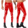 Miutii Men's Faux Leather Wet Look Biker Pants Elastic Waist Skinny Straight Leg Pants Leggings Red Medium view 2