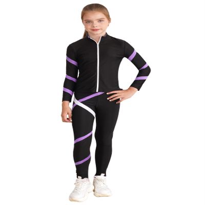Huimingda Kids Girls Figure Skating Training Suit Zipper Stand Collar Long Sleeve Jacket with Pants Sport Trakcsuit Light Purple 10 Years