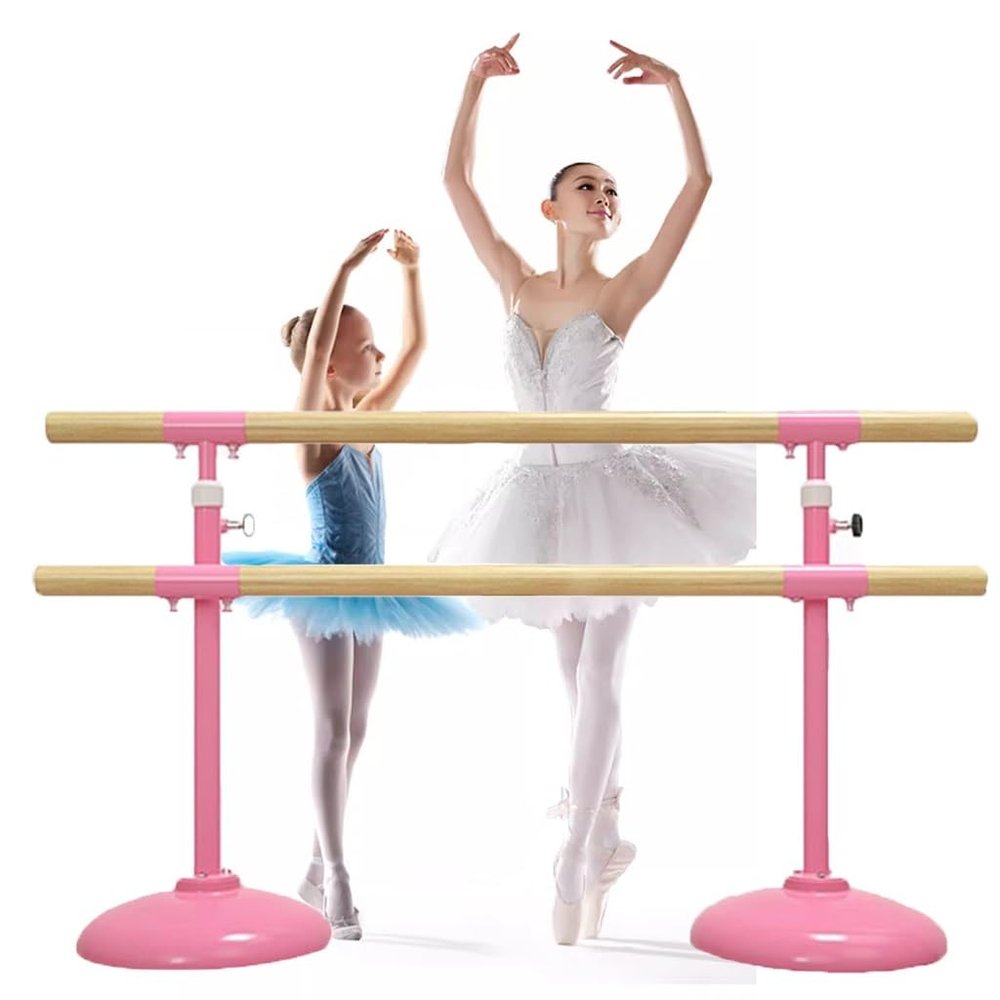 HamoM Ballet Barre Mobile Double Layer Ballet Barre, Leg Press Rod with Stable Base, Load 500kg (Color : Pink, Size : 2M/6.6FT)