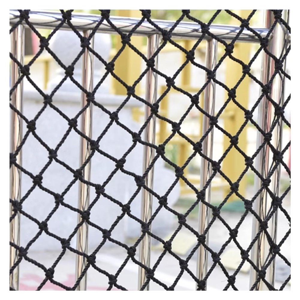 HJZALMI Polyester Sports Netting, Stair Balcony Protection Rope Net, Playground Fence Netting, Baseball Softball Backstop Nets, 8/10/12/15cm Mesh, 10mm Rope (Color : Black-mesh10cm, Size : 2mx3m)