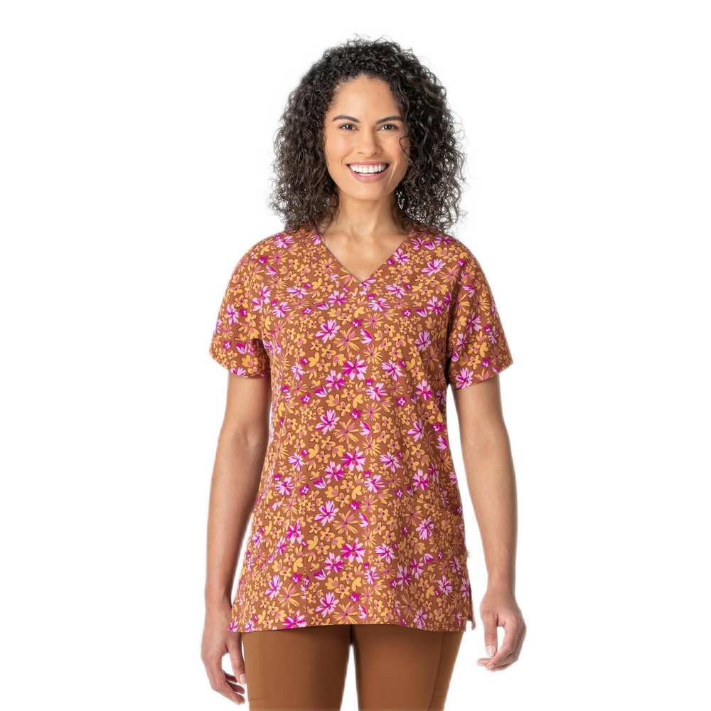 Women's Stretch Poly V-Neck Print Scrub Top
