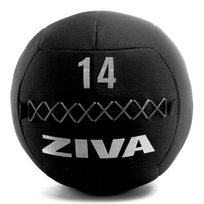 ZIVA ZVO Premium Soft Wall Ball 14 lb. - Elite Level, Commercial Grade Textured Leather Shell, Hard-Wearing Reinforced Stitching Weighted Medicine Slam for Strength Conditioning Workout