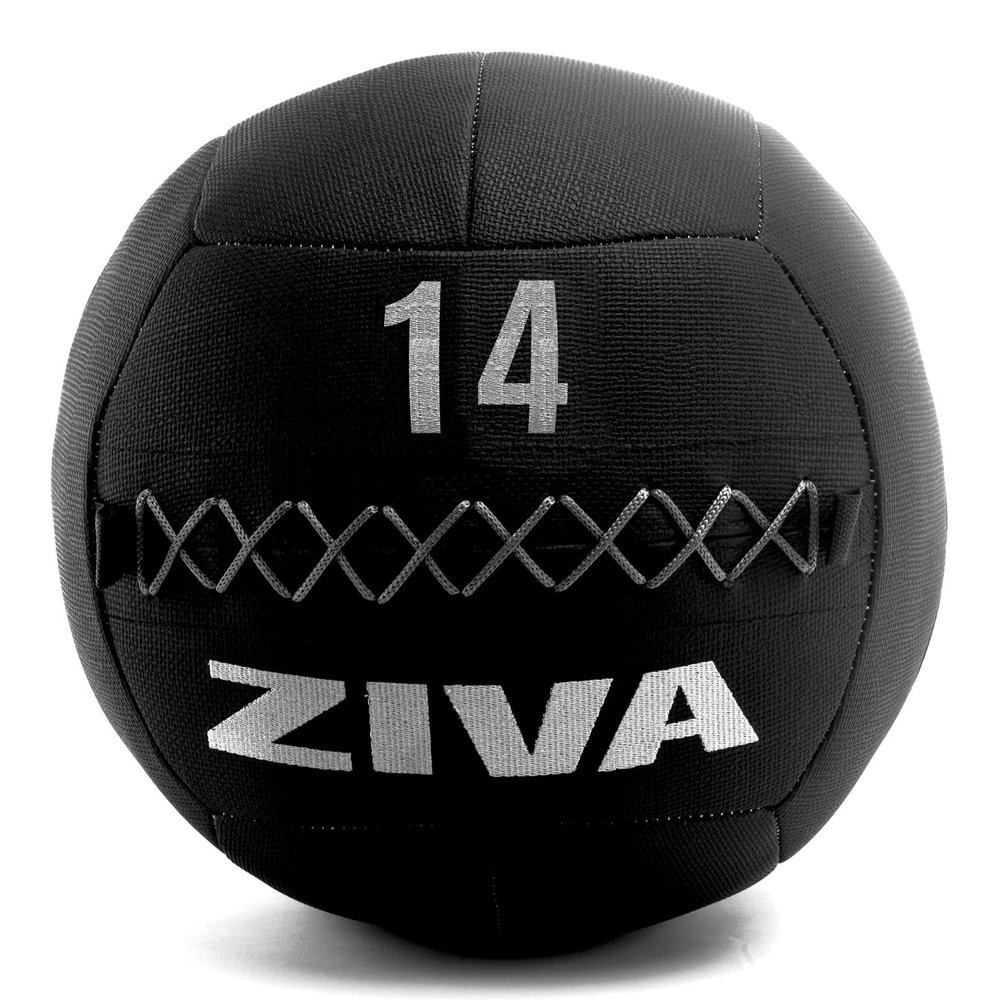 ZIVA ZVO Premium Soft Wall Ball 14 lb. - Elite Level, Commercial Grade Textured Leather Shell, Hard-Wearing Reinforced Stitching Weighted Medicine Slam for Strength Conditioning Workout