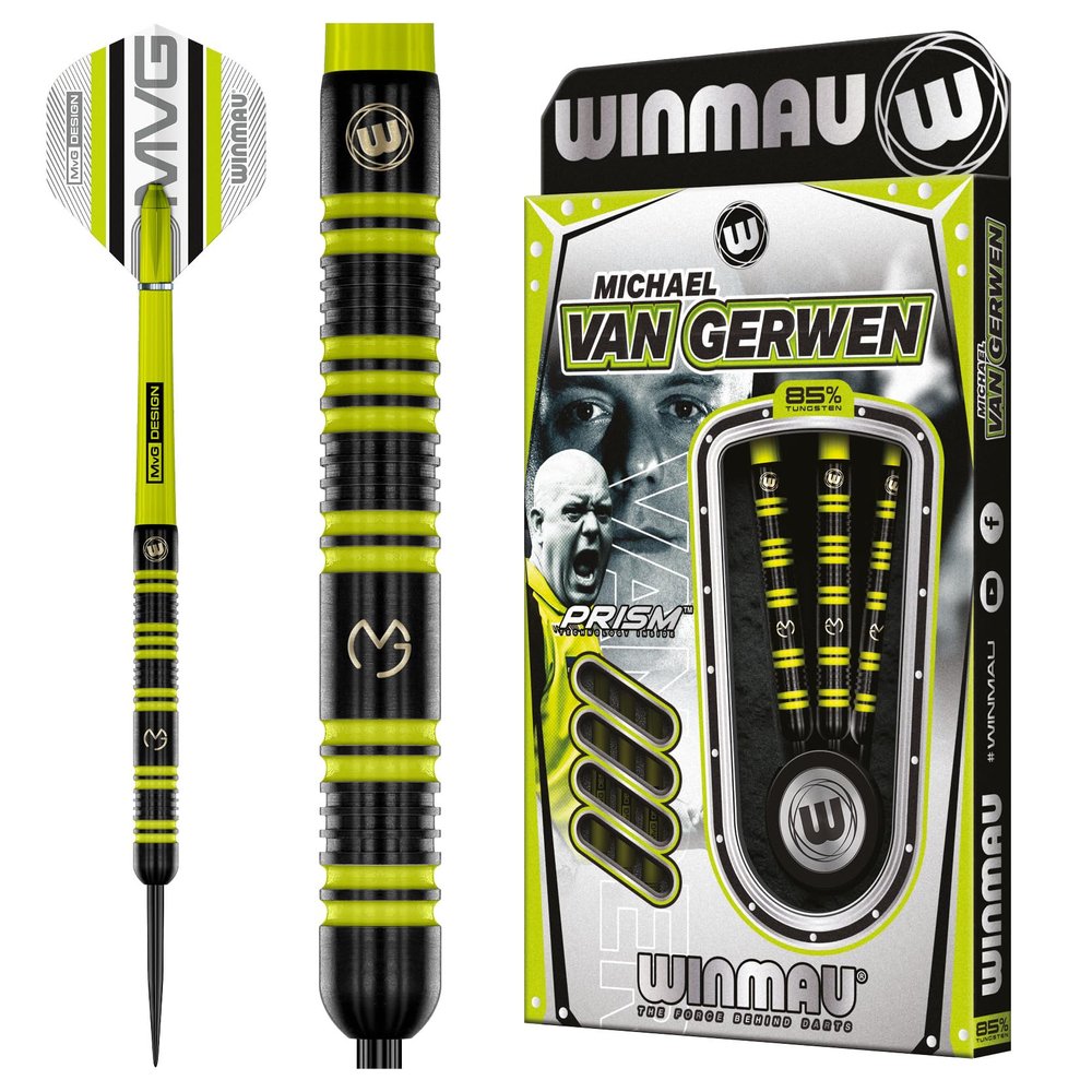 Winmau Michael Van Gerwen MvG 25 Gram 85% Professional Tungsten Darts Set with Flights and Stems (Shafts)