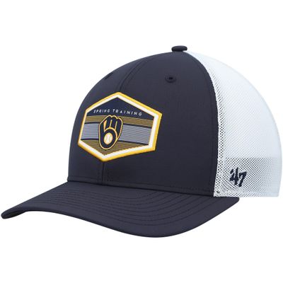 47 MLB Burgess Adjustable Snapback Mesh Trucker Hat, Adult One Size Fits All (Milwaukee Brewers)