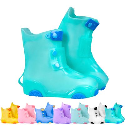 Galashield Rain Shoe Covers Kids Waterproof Shoe Cover for Boys Girls Reusable Galoshes Overshoes (Teal/Blue, X-Large)