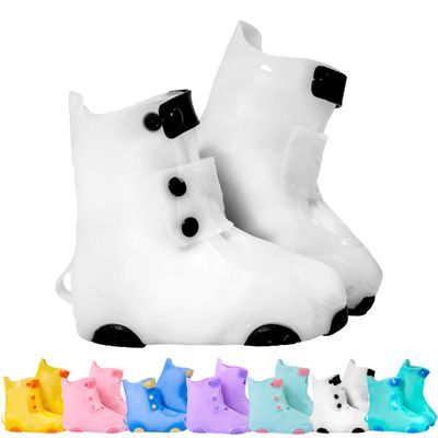 Galashield Rain Shoe Covers Kids Waterproof Shoe Cover for Boys Girls Reusable Galoshes Overshoes (White/Black, Small)