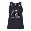 Go All Out Large Navy Blue Women Flowy Never Better Skeleton Drinking Coffee Halloween Party Sleeveless Tank Top T-Shirt view 1