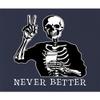Go All Out Large Navy Blue Women Flowy Never Better Skeleton Drinking Coffee Halloween Party Sleeveless Tank Top T-Shirt view 3