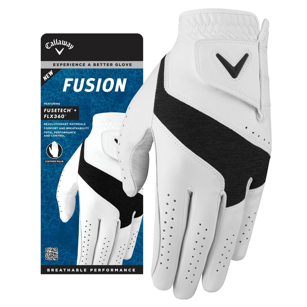Callaway Golf Fusion Glove (Standard, Medium/Large, White/Charcoal, Worn on Left Hand)