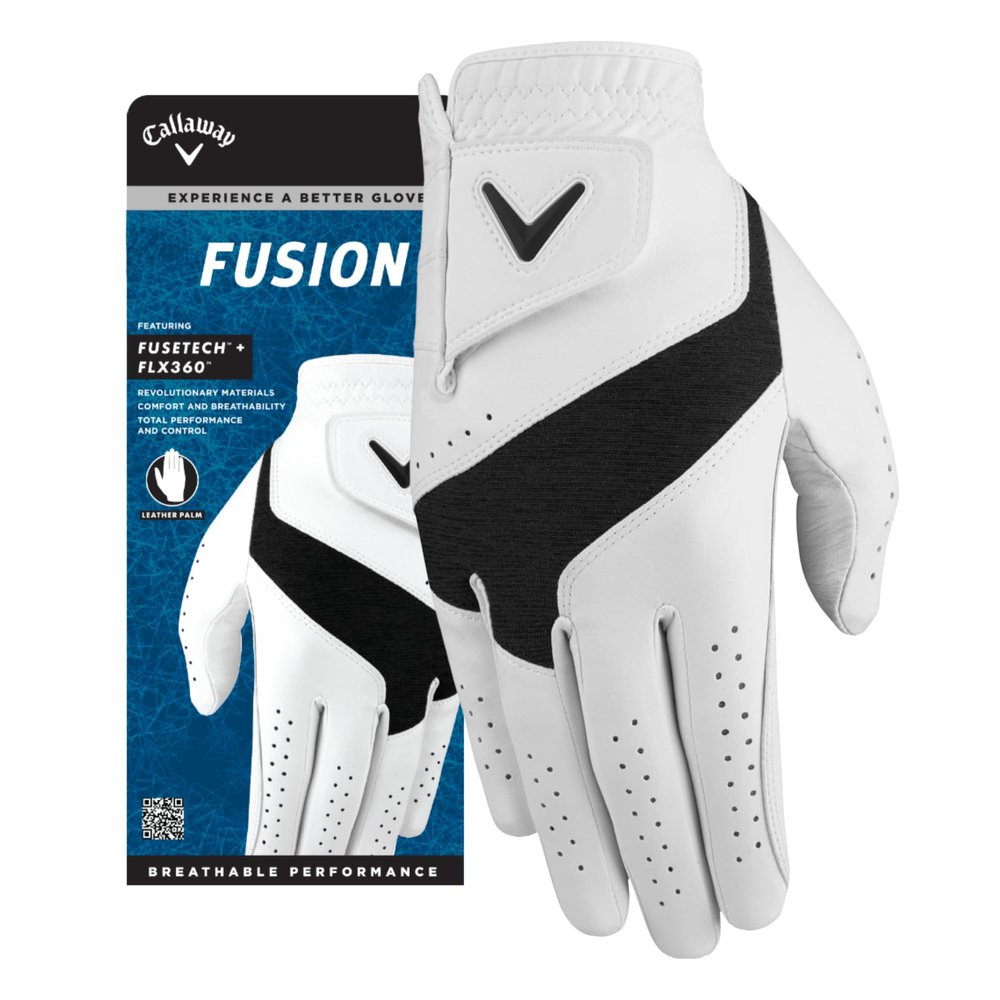 Callaway Golf Fusion Glove (Standard, Medium/Large, White/Charcoal, Worn on Right Hand)