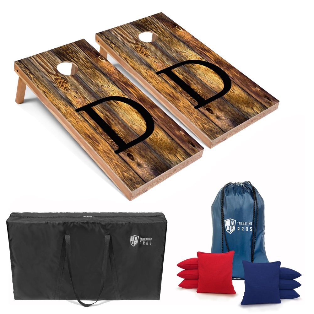 Tailgating Pros Monogrammed Honey Cornhole Boards - 4'x2' Lightweight Cornhole Game- Includes Carrying Case, Set of 8 Corn Hole Bags & Tote