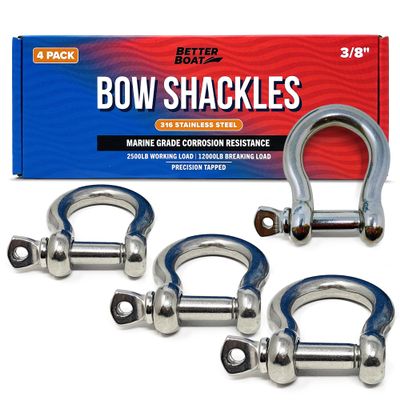 Premium Stainless Steel D-Ring Shackles, Marine Grade, 4-Pack, 3/8" Mini Bow or Clevis Anchor Shackle for Boat, Sailboat, Chain, Rigging Clasp