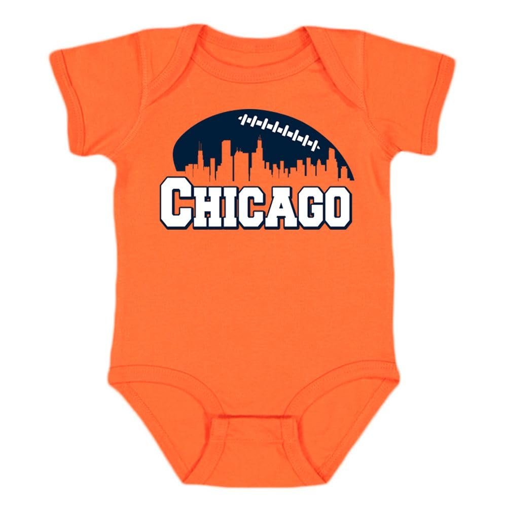 Xtreme Apparrel Chicago Skyline Baby Bodysuit for Football Fans (Orange, 18M)