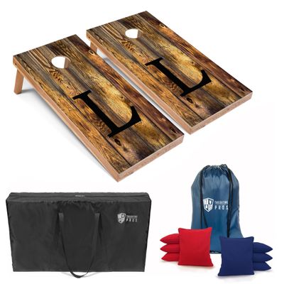 Tailgating Pros Monogrammed Honey Cornhole Boards - 4'x2' Lightweight Cornhole Game- Includes Carrying Case, Set of 8 Corn Hole Bags & Tote