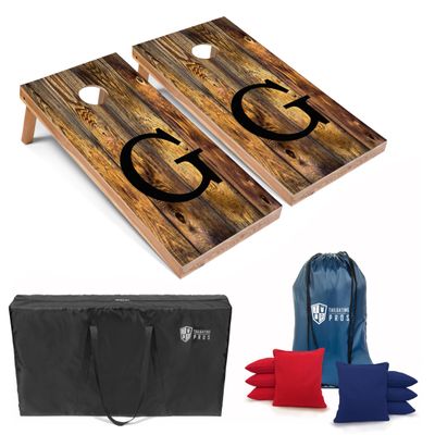Tailgating Pros Monogrammed Honey Cornhole Boards w/Ring Lights - 4'x2' Lightweight Cornhole Game- Includes LED Rings, Carrying Case, Set of 8 Corn Hole Bags & Tote