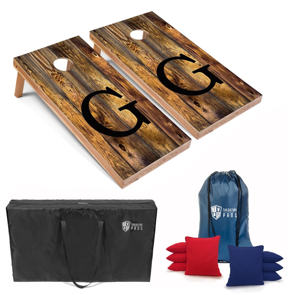 Tailgating Pros Monogrammed Honey Cornhole Boards w/Ring Lights - 4'x2' Lightweight Cornhole Game- Includes LED Rings, Carrying Case, Set of 8 Corn Hole Bags & Tote