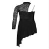 JEATHA Kids Girls Floral Lace Ballet Leotard with Skirt Asymmetrical Ice Skating Dress Lyrical Modern Dance Costume Black 6 Years view 4