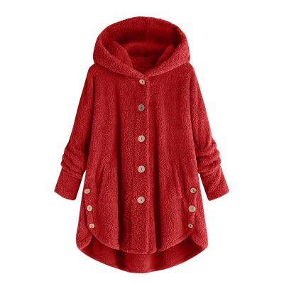 Womens Casual Sherpa Hoodie Jacket Fuzzy Fleece Warm Sweatshirts Button Down Oversized Outerwear Loose Hooded Tops