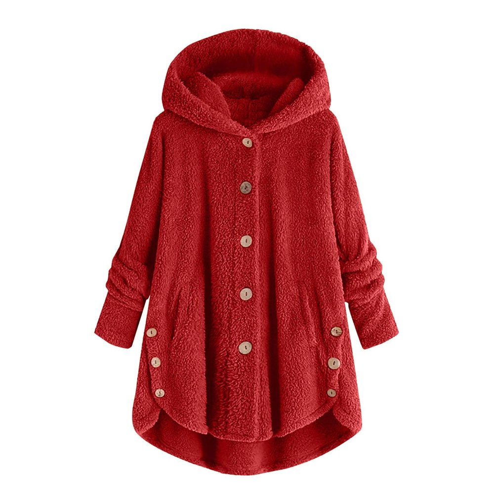 Womens Casual Sherpa Hoodie Jacket Fuzzy Fleece Warm Sweatshirts Button Down Oversized Outerwear Loose Hooded Tops