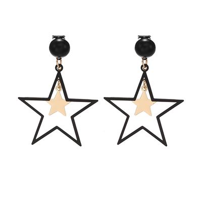 Trendy Star Clip on Earrings for Women Gold Silver Black Star Drop Earrings Double Star Non Piercing Ear Clip Birthday Party Jewelry Gifts for Women
