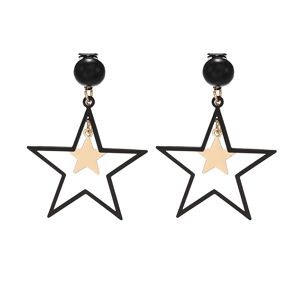 Trendy Star Clip on Earrings for Women Gold Silver Black Star Drop Earrings Double Star Non Piercing Ear Clip Birthday Party Jewelry Gifts for Women