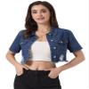 Allegra K Cropped Denim Jacket for Women's Short Sleeve Button Down Frayed Short Jeans Jackets X-Small Blue view 1