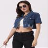 Allegra K Cropped Denim Jacket for Women's Short Sleeve Button Down Frayed Short Jeans Jackets X-Small Blue view 3